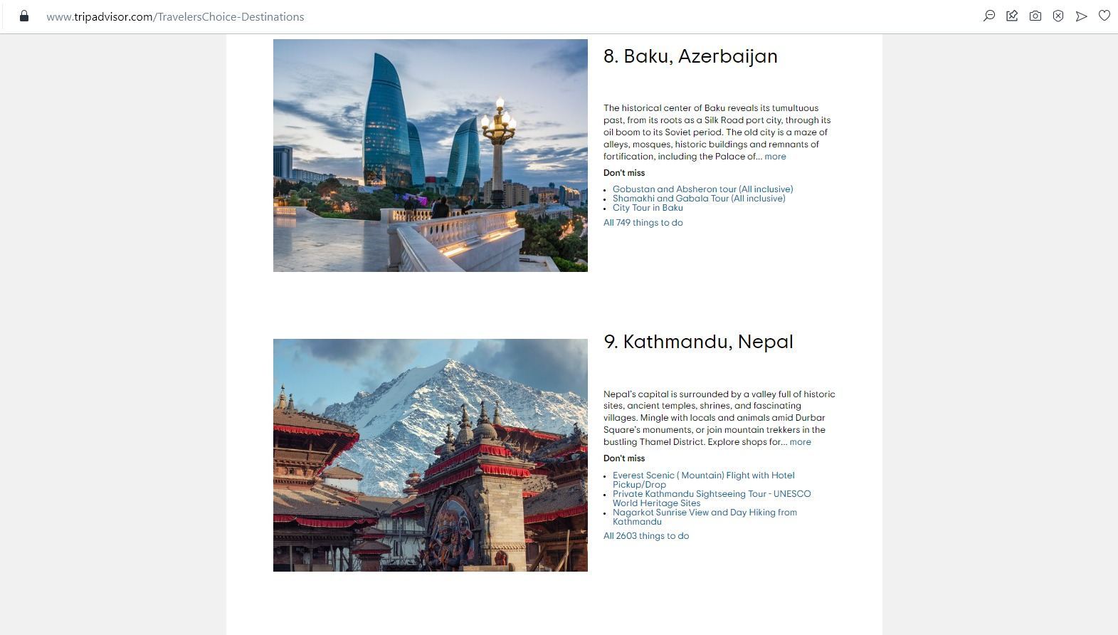 TripAdvisor adds Baku to list of world's top destinations