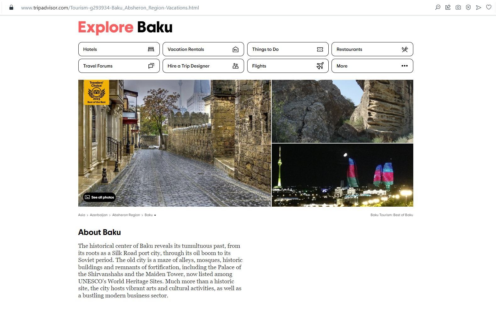 TripAdvisor adds Baku to list of world's top destinations