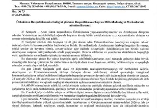 Azerbaijani cultural centers in Uzbekistan issue Remembrance Day statement